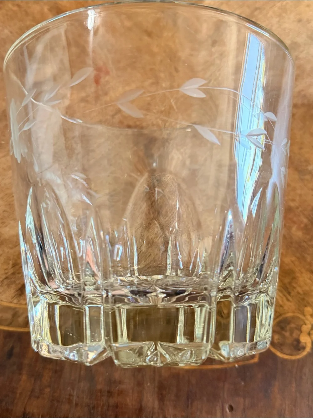 Vintage Floral Etched Heavy Crystal Ice Bucket / Bowl Thick Starburst Base